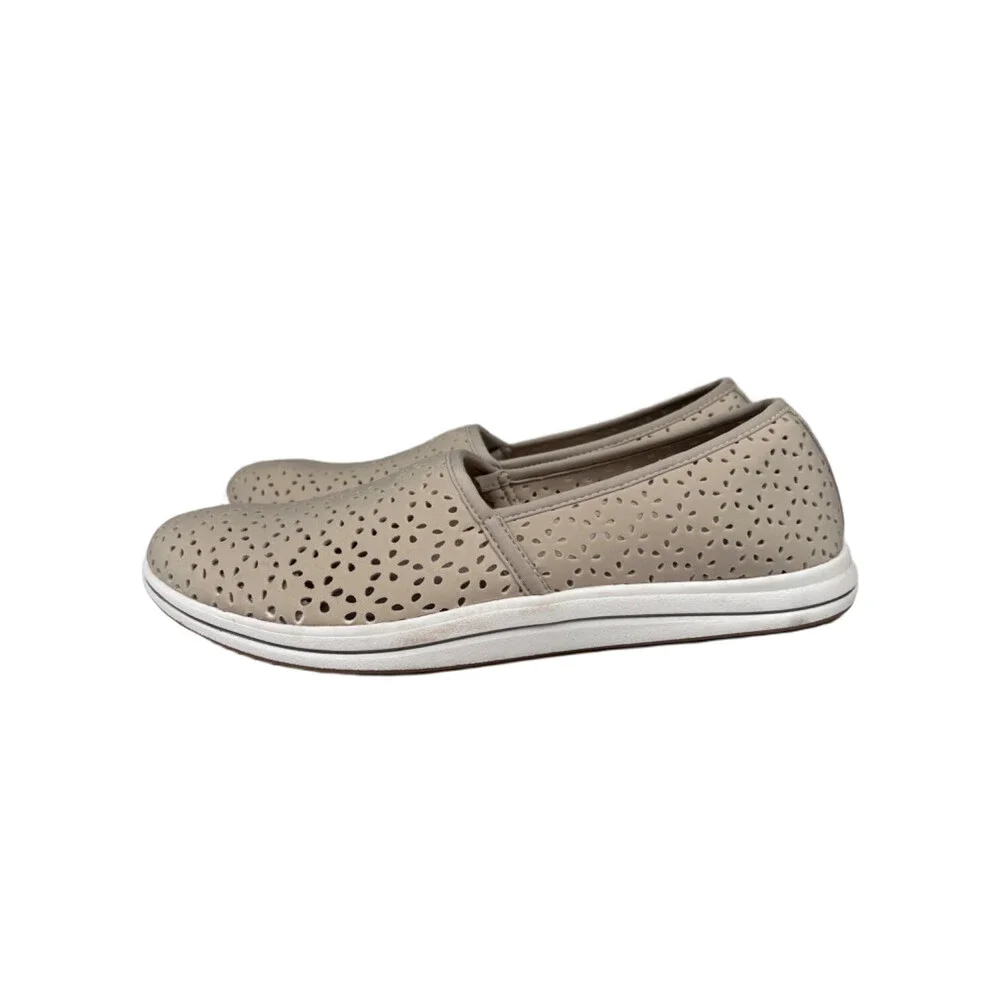 Clarks Cloudsteppers Women's Taupe/ Light Gray Perforated Slip On Loafers - 10